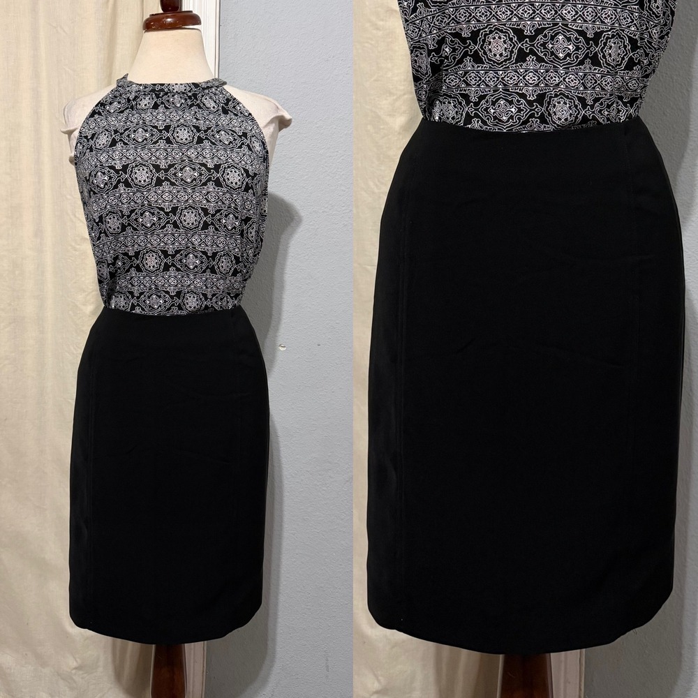 Black Tailored Pencil Skirt Size 14 Lined Knee Length Back Vent Business Career